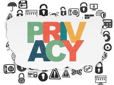 Emniyet konsepti: gizlilik yırtılmış kağıt arka plan üzerinde