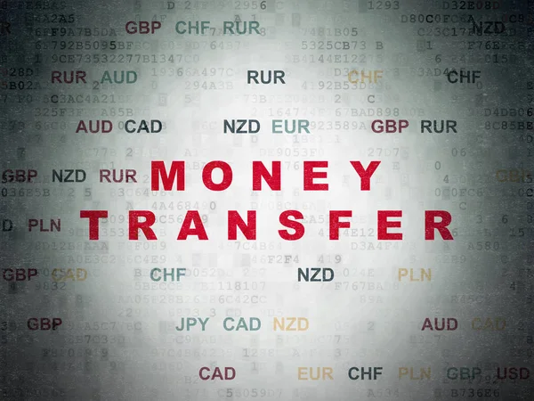 Концепция денег: Денежные переводы на фоне цифровых документов — стоковое фото