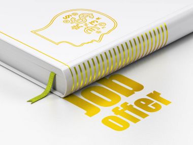 İş kavramı: kitap Baş Finans sembolü ile iş teklif beyaz arka plan üzerinde
