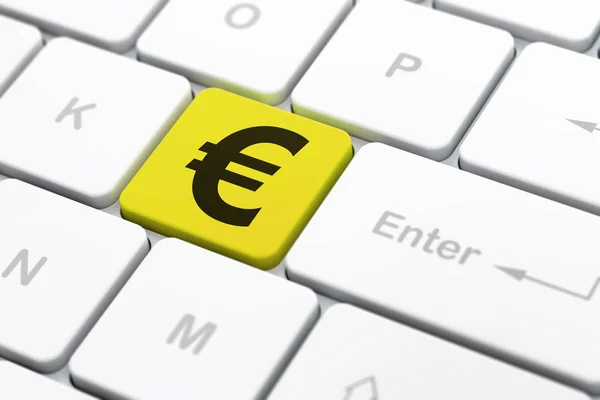 Concepto bancario: Euro en el fondo del teclado de la computadora — Foto de Stock