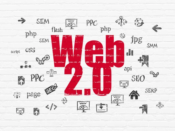 Web デザイン コンセプト: 壁背景上の Web 2.0 — ストック写真