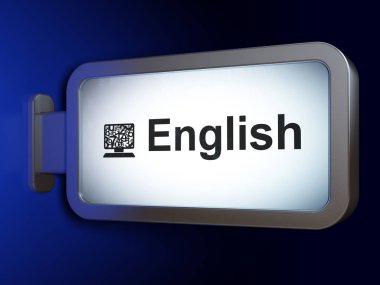 Eğitim kavramı: İngilizce ve bilgisayar Pc üzerinde billboard arka plan