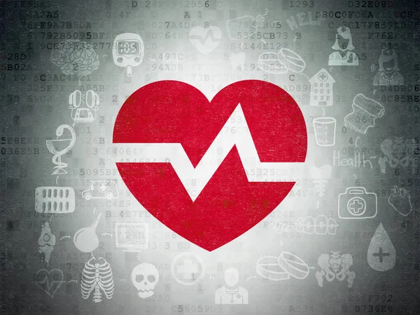 Концепція здоров'я: серце на фоні паперу цифрових даних — стокове фото