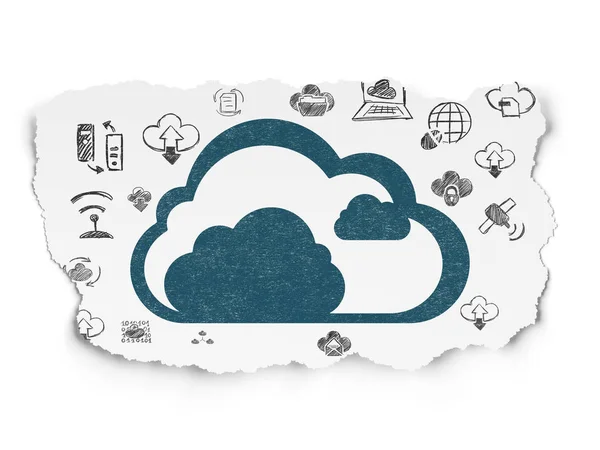 Návrh technologie cloud: Cloud na roztrhané papírové pozadí — Stock fotografie