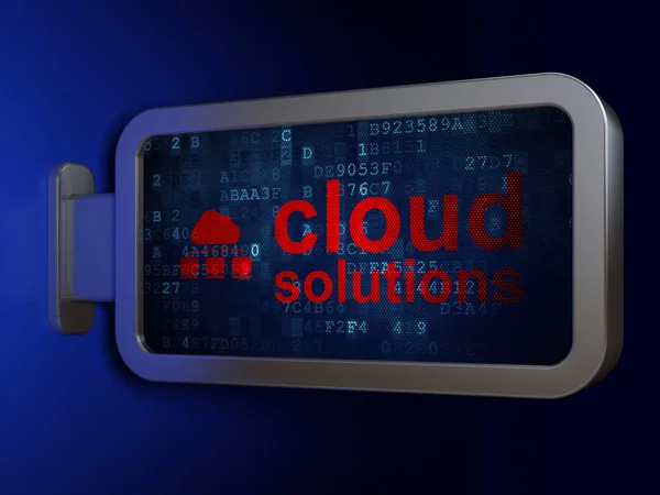 Cloudové síťové koncepce: Cloud řešení a cloudové sítě na billboardu na pozadí — Stock fotografie