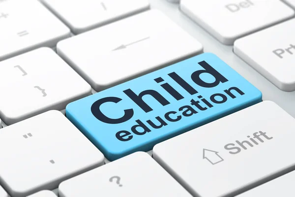 Studera begrepp: barnutbildningen på dator tangentbord bakgrund — Stockfoto