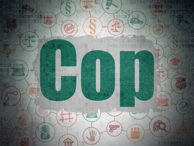 Hukuk kavramı: polis dijital veri kağıt arka plan üzerinde