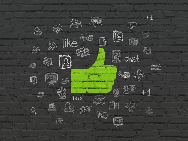 Conceito de mídia social: Thumb Up no fundo da parede — Fotografia de Stock