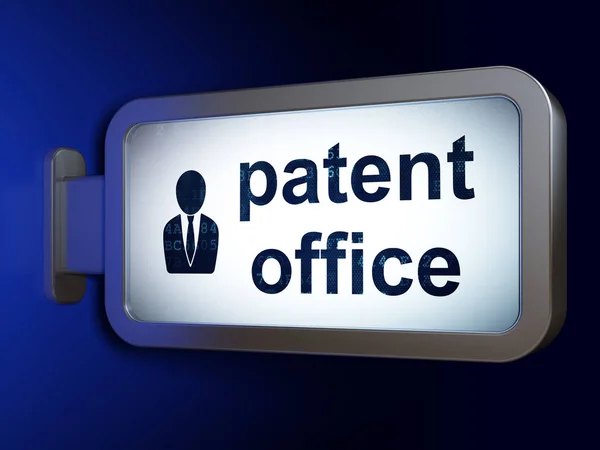Concepto de derecho: Oficina de Patentes y Business Man en el fondo de la cartelera —  Fotos de Stock