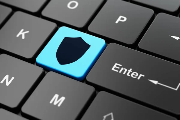 Conceito de privacidade: Escudo no fundo do teclado do computador — Fotografia de Stock