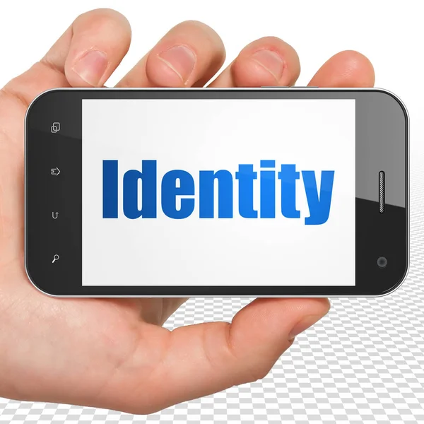 Security concept: Hand Holding Smartphone with Identity on display — Stock Photo, Image