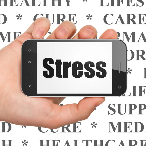 Tıp kavramı: el Smartphone ile stres ekranda Holding — Stok fotoğraf