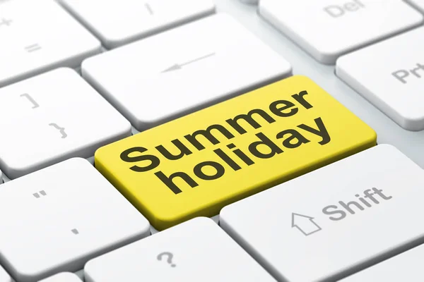 Conceito de férias: férias de verão no fundo do teclado do computador — Fotografia de Stock