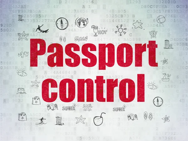 Pojęcie turystyki: kontroli paszportowej na tle cyfrowych danych papierze — Zdjęcie stockowe