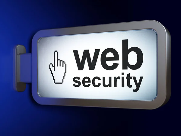 Koncepce rozvoje webu: Web Security a kurzor myši na billboardu na pozadí — Stock fotografie
