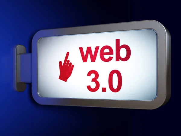 Концепция веб-дизайна: веб 3.0 и курсор мыши на фоне рекламного щита — стоковое фото