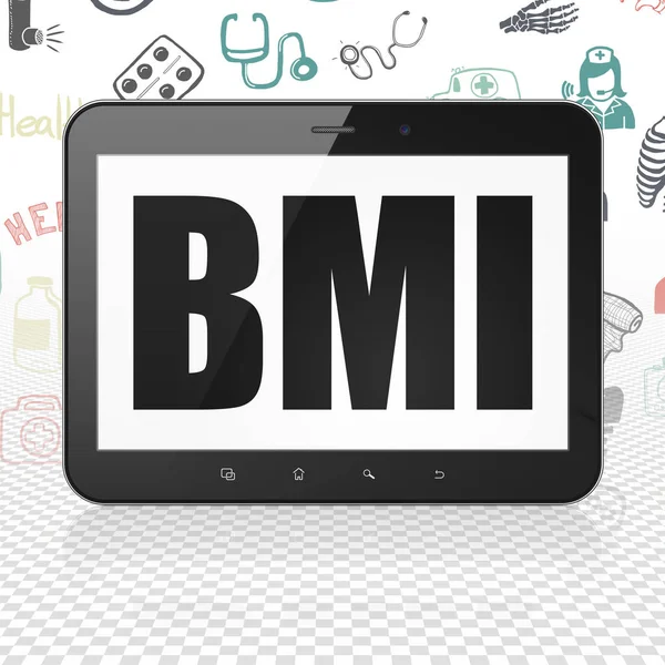 Medicin-konceptet: surfplatta med Bmi på displayen — Stockfoto
