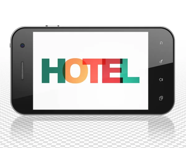 Turizm kavramı: Smartphone ile ekranda otel — Stok fotoğraf