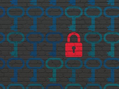 Güvenlik kavramı: duvar arka plan üzerinde kapalı asma kilit simgesi