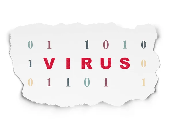 Bescherming concept: Virus op achtergrond gescheurd papier — Stockfoto