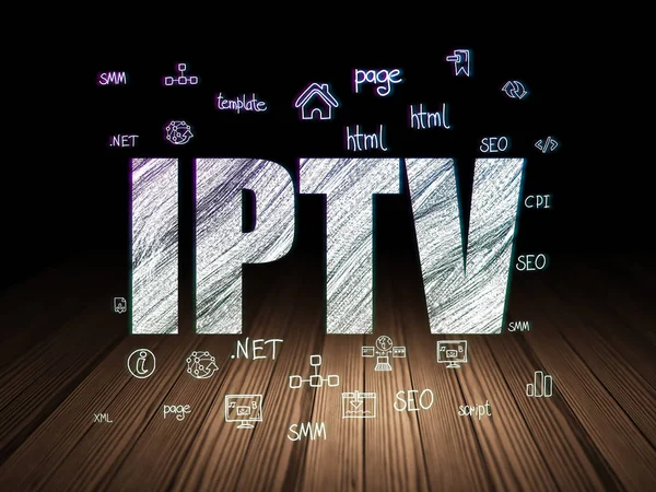 Web tasarım konsepti: IPTV grunge karanlık odada — Stok fotoğraf