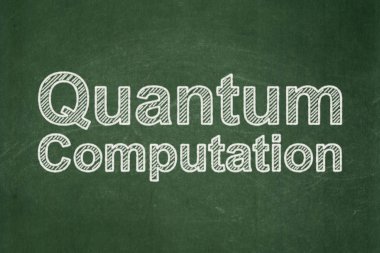 Bilim kavramı: Kara tahta arka plan üzerinde kuantum hesaplama