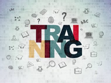 Eğitim kavramı: dijital veri kağıt arka plan üzerinde eğitim