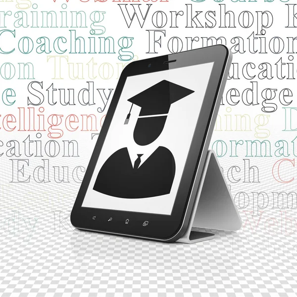 Концепция образования: планшетный компьютер со студентом — стоковое фото