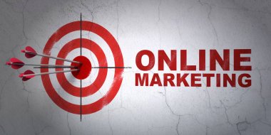 Reklam kavramı: hedef ve Online Pazarlama duvar arka plan üzerinde
