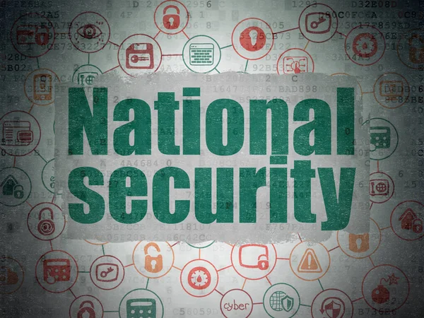 Koncepcja bezpieczeństwa: bezpieczeństwo narodowe, na tle cyfrowych danych papierze — Zdjęcie stockowe