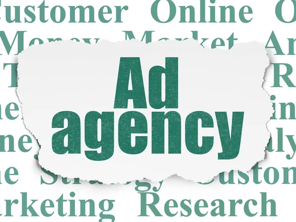 Concepto publicitario: Agencia de anuncios sobre fondo de papel roto — Foto de Stock