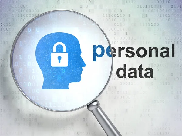 Data concept: Head With Padlock and Personal Data with optical glass — Stock Photo, Image