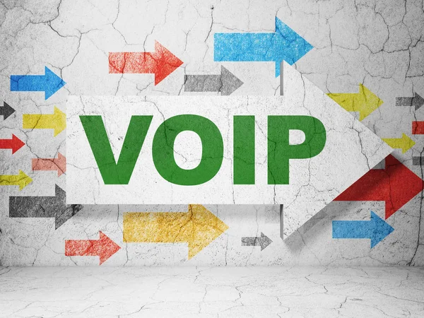 Web utvecklingskoncept: pil med voip på grunge vägg bakgrund — Stockfoto