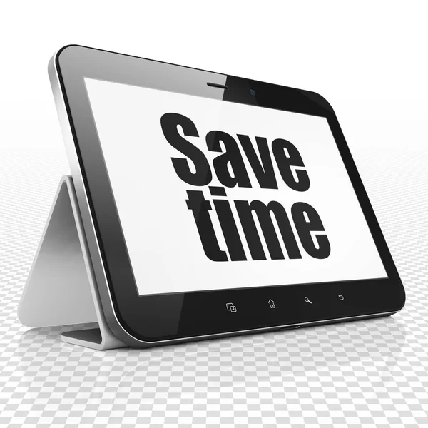 Concetto di timeline: computer tablet con risparmio di tempo sul display — Foto Stock