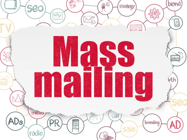 Concetto pubblicitario: Mailing di massa su sfondo carta strappata — Foto Stock