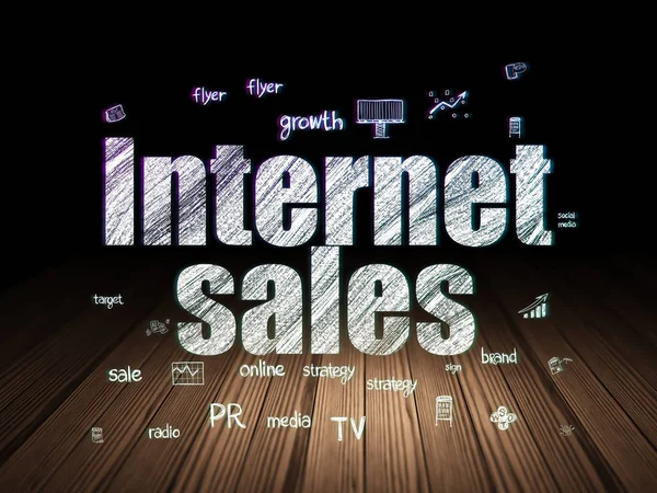 Concepto de marketing: Ventas de Internet en sala oscura grunge — Foto de Stock