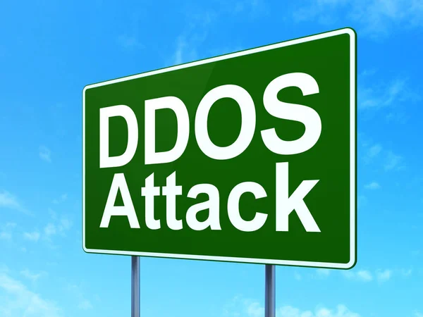 Protection concept: DDOS Attack on road sign background — Stock Photo, Image