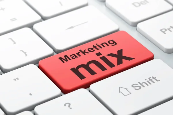 Marketing concept: Marketing Mix on computer keyboard background