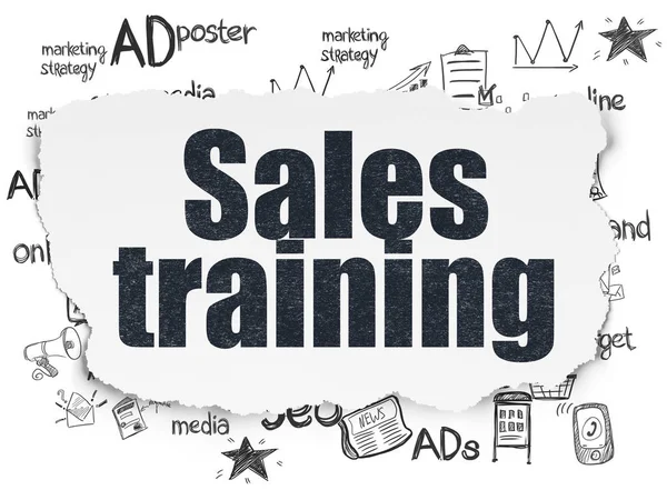 Marketing concept: Sales Training op achtergrond gescheurd papier — Stockfoto