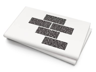 İnşaat kavramı: boş gazete arka plan üzerinde tuğla