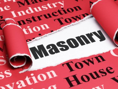 Bina inşaat kavramı: metin duvar yırtık kağıt altında siyah