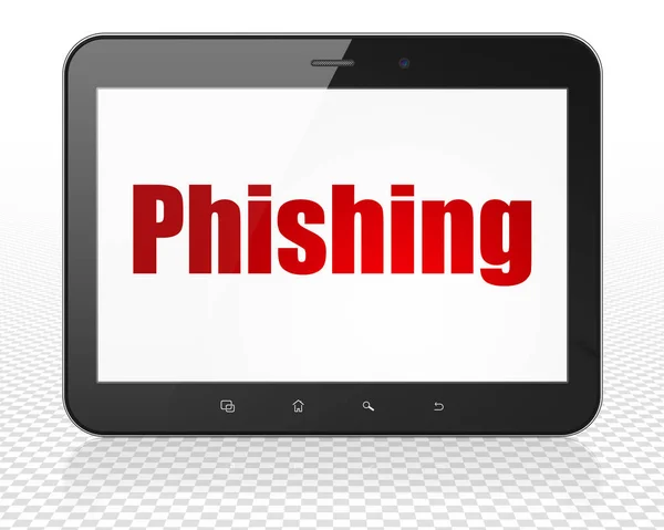 Datenschutz-Konzept: Tablet-PC mit Phishing auf dem Display — Stockfoto