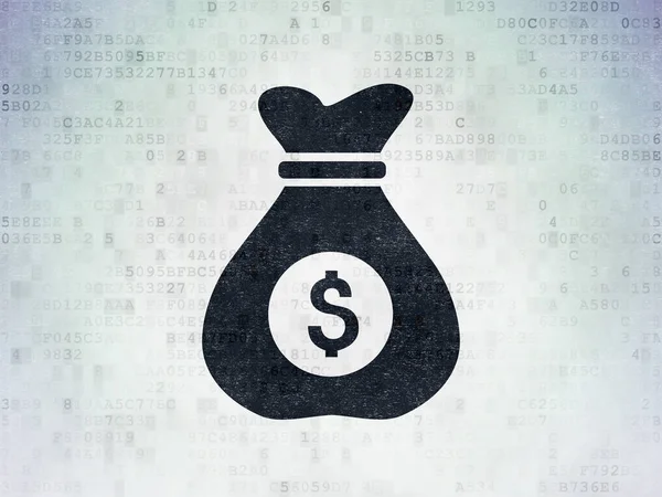 Financiën concept: geld tas op digitale Data-Paper achtergrond — Stockfoto