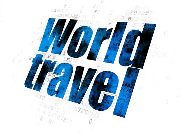 Travel concept: Pixelated blue text World Travel on Digital background