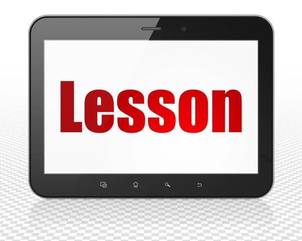 Concepto de aprendizaje: Tablet PC Ordenador con lección en pantalla —  Fotos de Stock