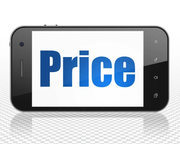 Conceito de publicidade: Smartphone com preço em exibição — Fotografia de Stock