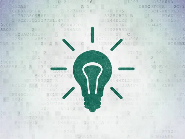 İş kavramı: ampul dijital veri kağıt arka plan üzerinde