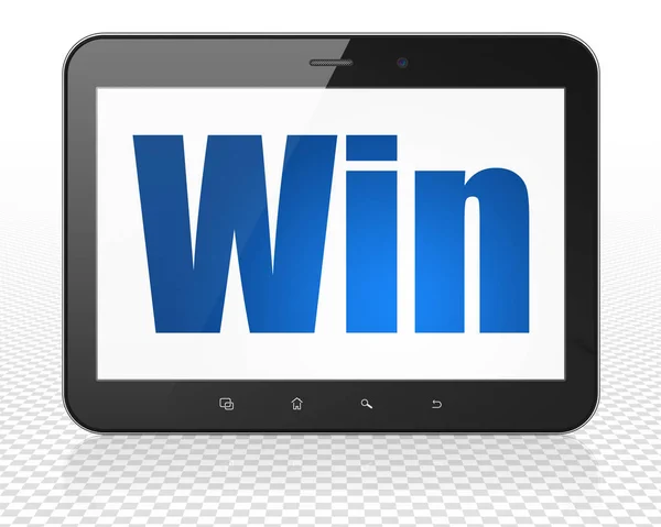 Business concept: Tablet Pc Computer with Win on display — Stock Photo, Image