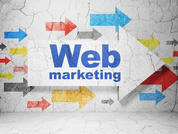 Conceito de Web design: seta com Web Marketing no fundo da parede grunge — Fotografia de Stock