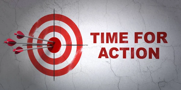 Timeline concept: target and Time for Action on wall background — Stock Photo, Image